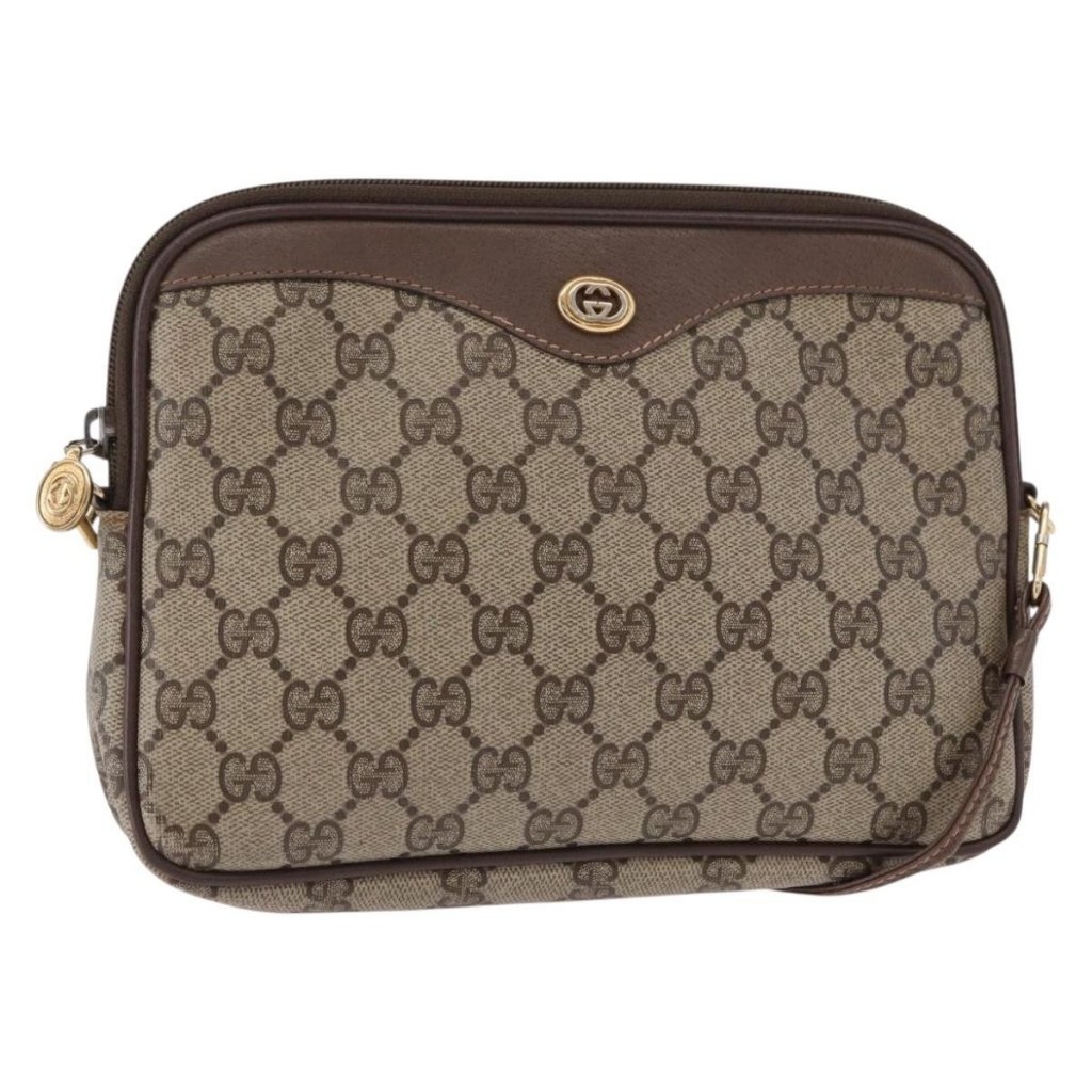 Authentic Gucci Gg Supreme Shoulder Bag Pvc Beige Gold 97 02 068